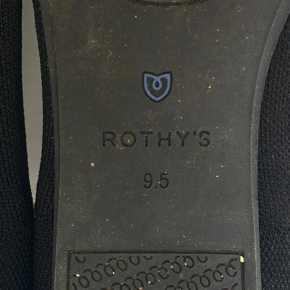 Rothy's Petal Square Toe Ballet Flat Black Women Size 9.5 Knit Comfort Flower